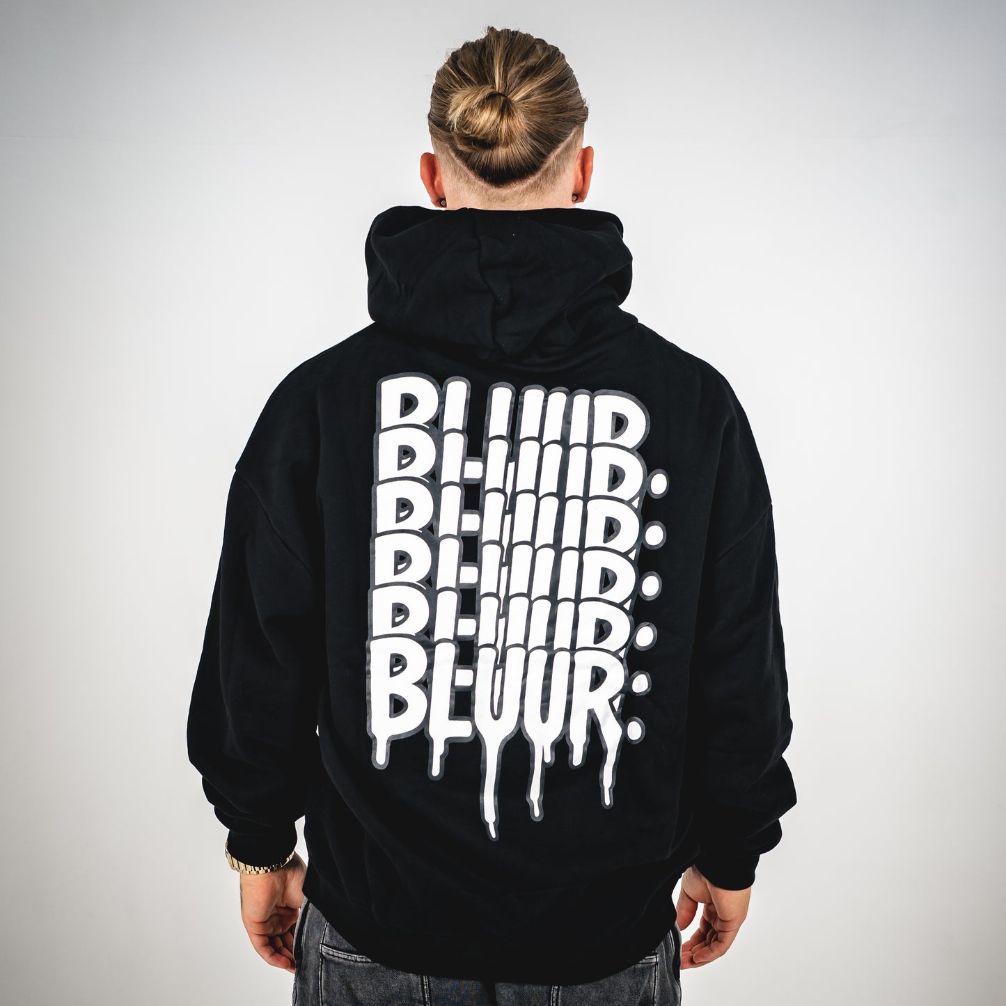 Black repeat print hoodie