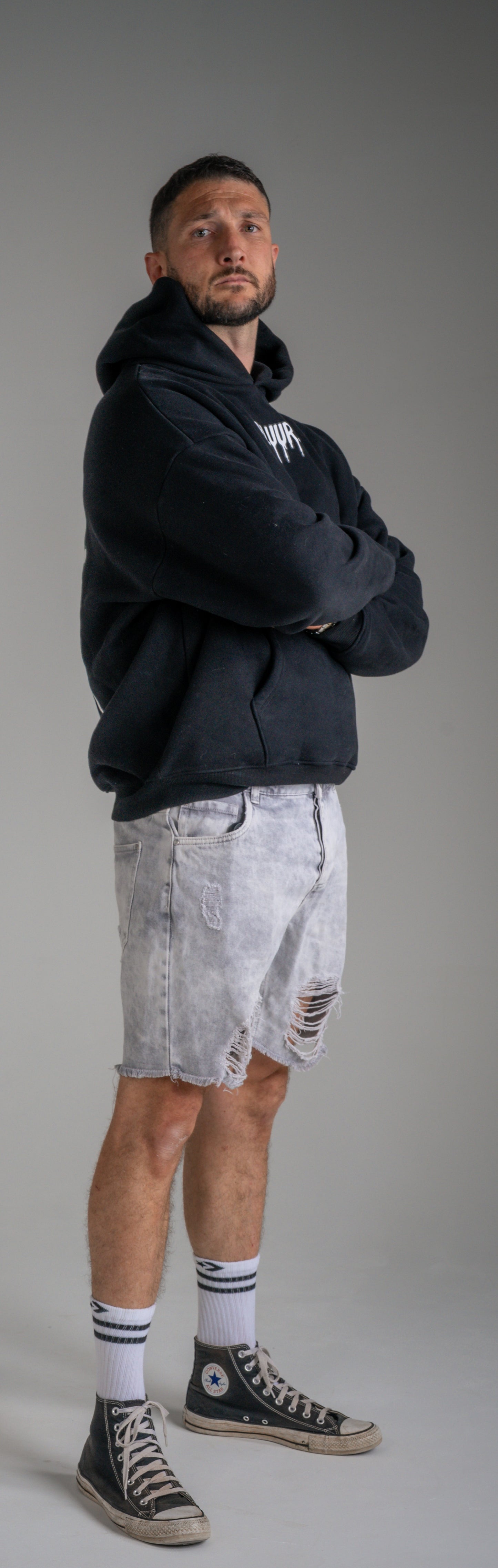 Black repeat print hoodie