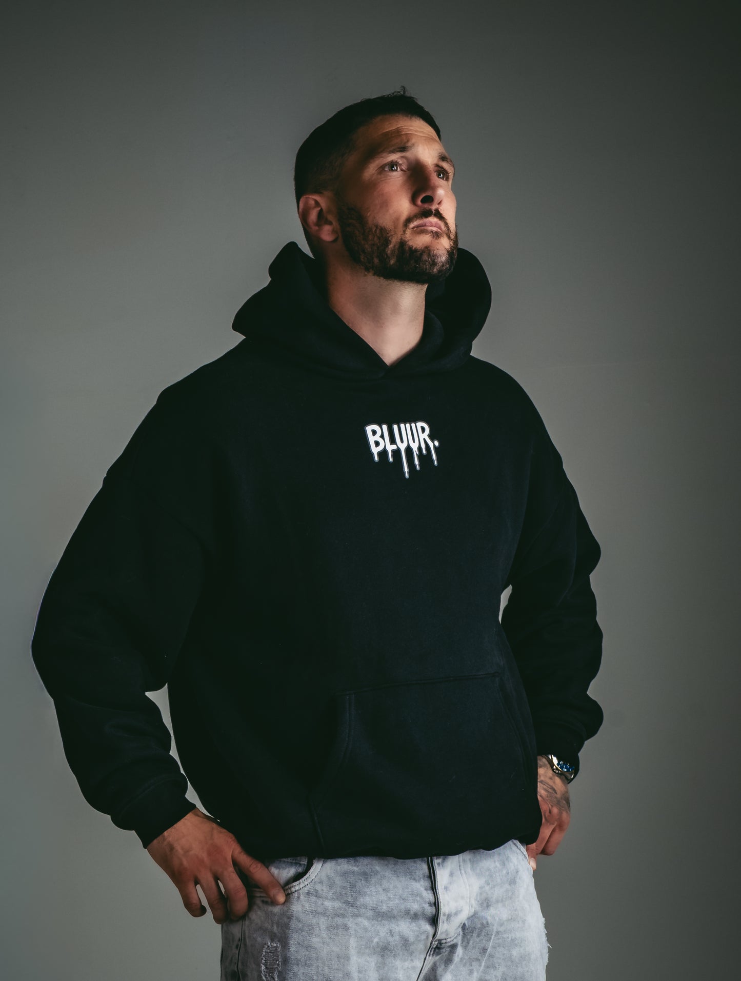 Black repeat print hoodie